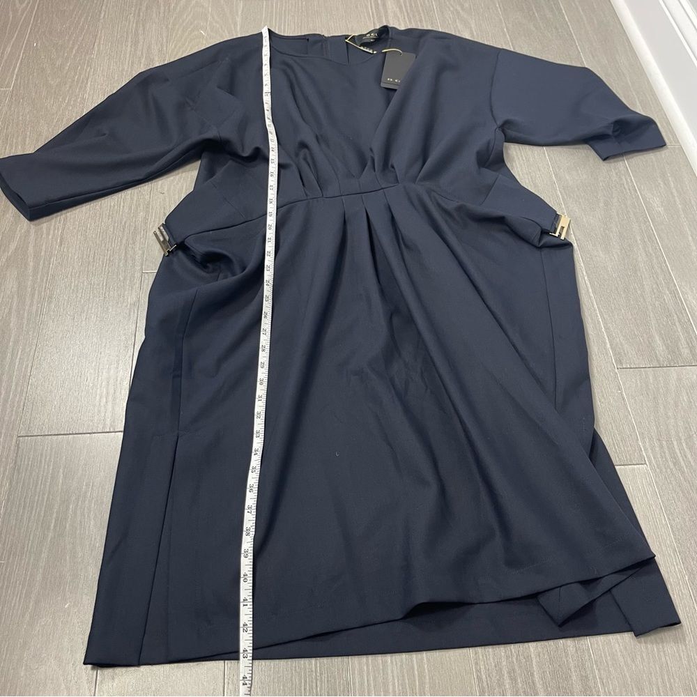 BGL Belong Genteel Navy Wrap Dress Boatneck Midi Knee Length Belted Work Dress S - Picture 9 of 16